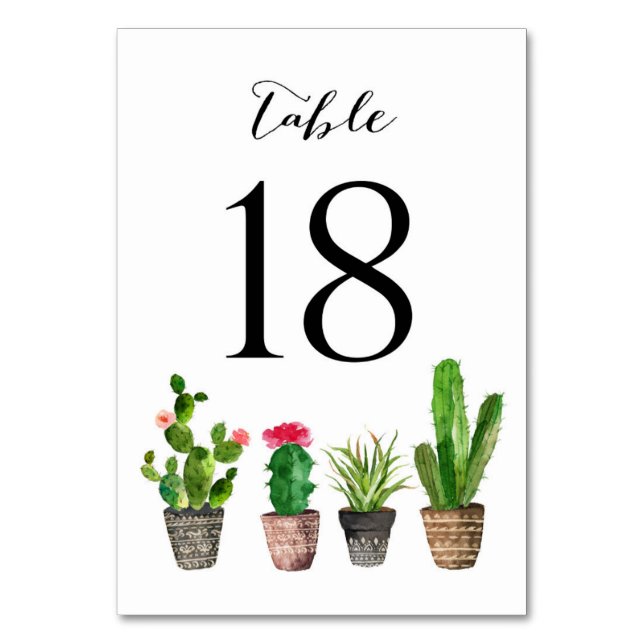 Boho Watercolor Succulents Tischnummer Card 18 (Vorderseite)