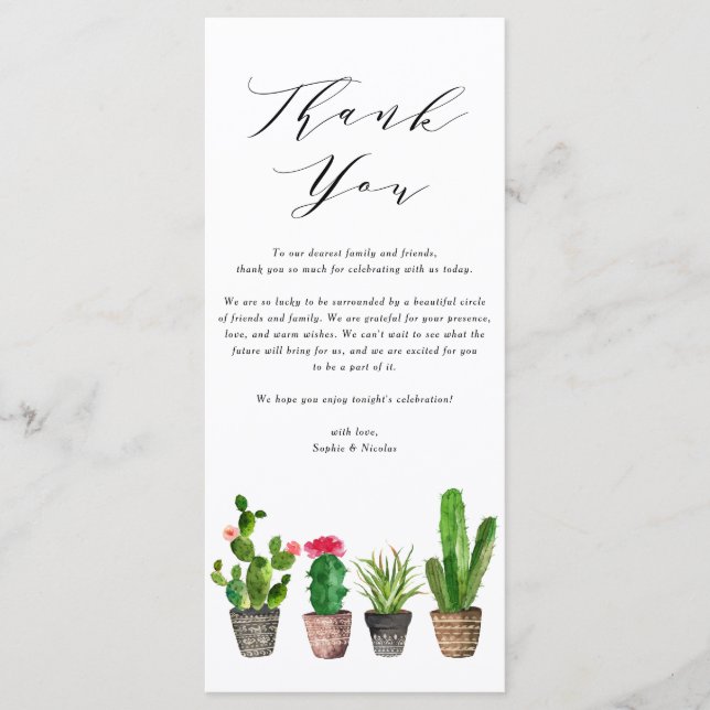 Boho Watercolor Succulents Wedding Danke Card (Vorderseite)