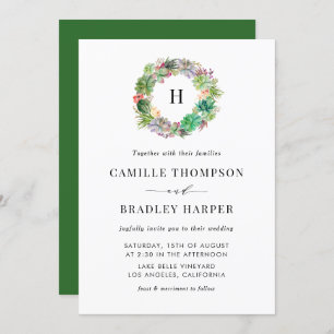 Boho Watercolor Succulents Wreath Floral Wedding Einladung