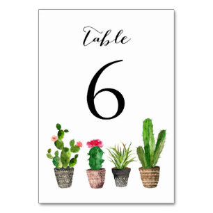 Boho Watercolor Succules Tischnummern Karte 6