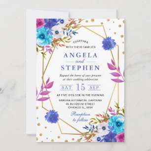Boho Watercolor Summer Blume Gold Frame Wedding Einladung