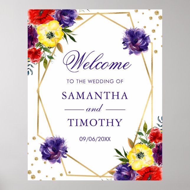 Boho Watercolor Summer Blume Gold Frame Wedding Poster (Vorne)