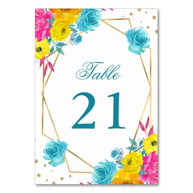 Boho Watercolor Summer Blume Hochzeit Tischnummer (Vorderseite)