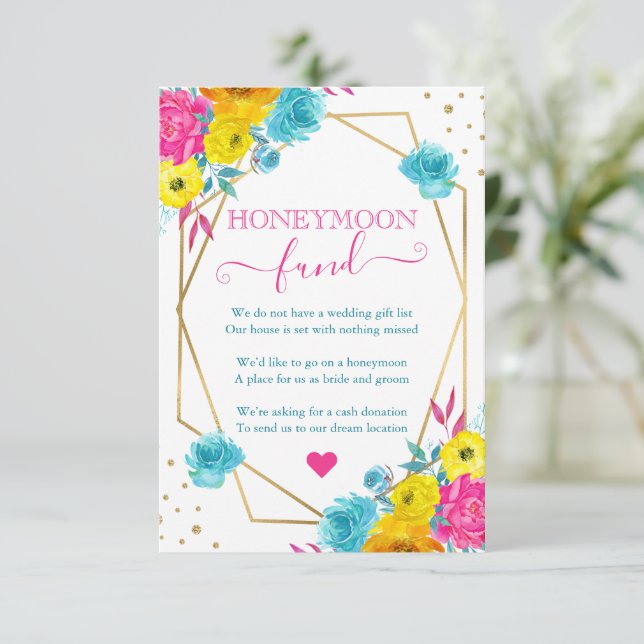Boho Watercolor Summer Blume Honeymoon Fund Begleitkarte (Stehend Vorderseite)