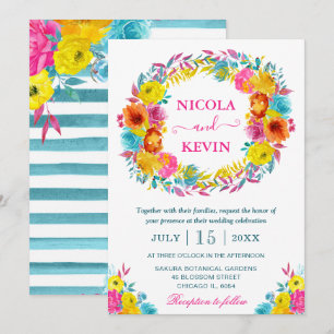 Boho Watercolor Summer Blume Wreath Wedding Einladung