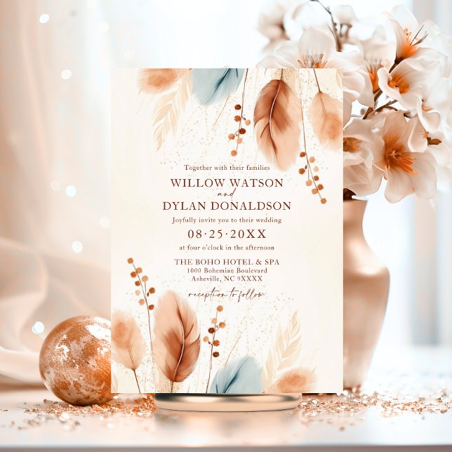 Boho Watercolor Terracotta Beige Blaue Pampas Gras Einladung (Boho Watercolor Terracotta Beige Blue Pampas Grass Invitation)