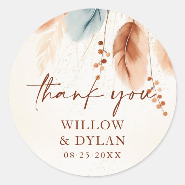 Boho Watercolor Terracotta Pampas Grass Vielen Dan Runder Aufkleber (Vorderseite)