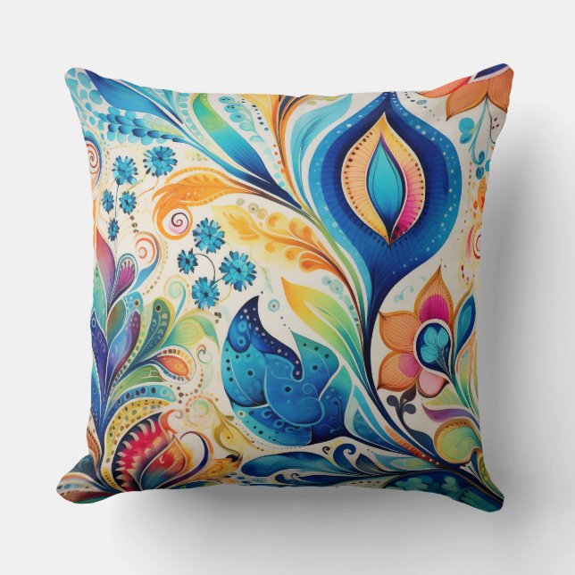 Boho Watercolor Throw Pillow Kissen (Vorderseite)