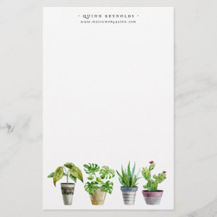 Boho Watercolor Topfpflanze   Monogramm-Papeterie Briefpapier