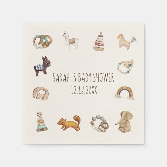 Boho Watercolor Toys Kinderdusche Napkins Serviette (Vorderseite)