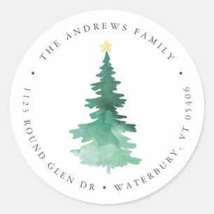 Boho Watercolor Tree Rücksendeadresse Classic Rund Runder Aufkleber