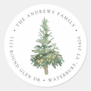Boho Watercolor Tree Rücksendeadresse Runder Aufkleber
