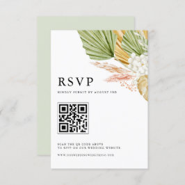 Boho Watercolor Tropical Fan Palm Blätter QR Code RSVP Karte