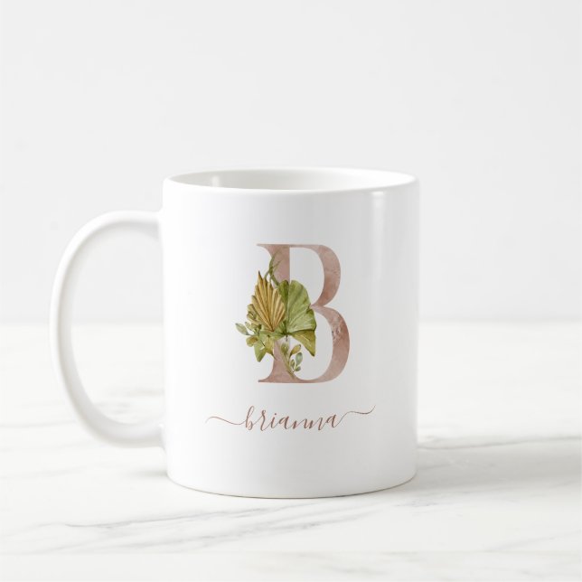 Boho Watercolor Tropical Monogram Letter "B" Kaffeetasse (Links)