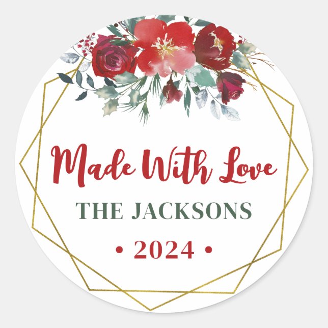 Boho Watercolor Weihnachtsmann Familienname Runder Aufkleber (Vorderseite)