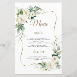 Boho Watercolor White Blume Gold Wedding Menu