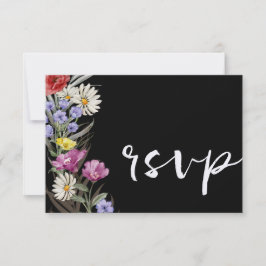 Boho Watercolor Wild Blume & Black Wedding RSVP