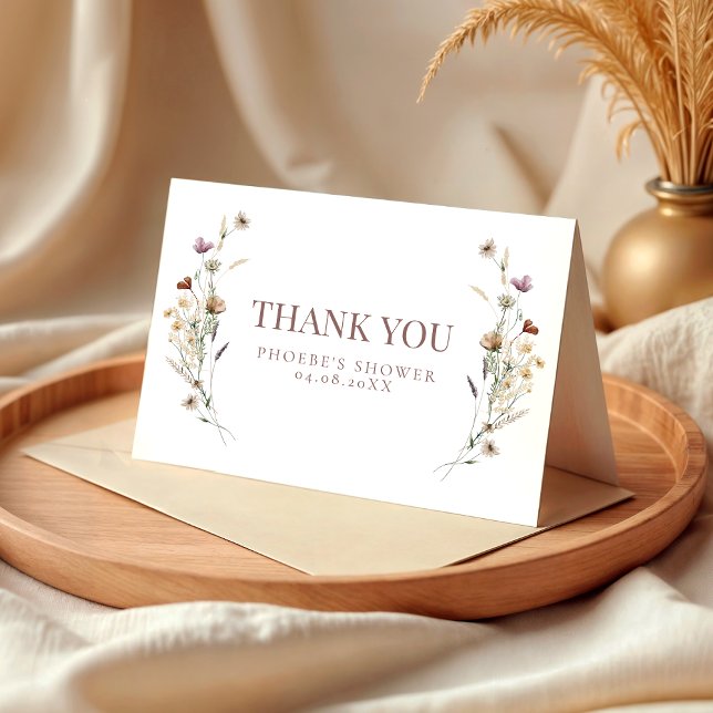 Boho Watercolor Wildblume Brautparty geklappt Dankeskarte (Von Creator hochgeladen)