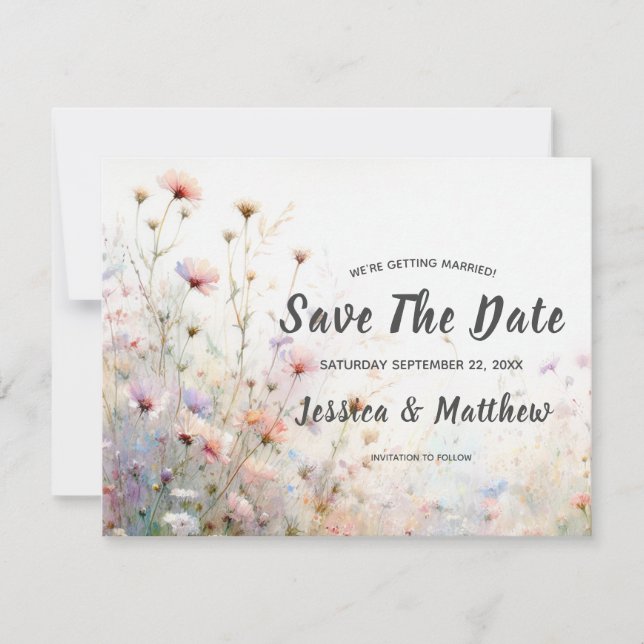 Boho Watercolor Wildblume Floral Personalize Save The Date (Vorderseite)
