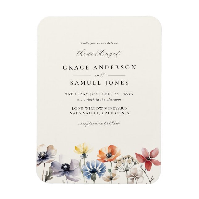 Boho Watercolor Wildblume Floral Wedding Magnet (Vertikal)