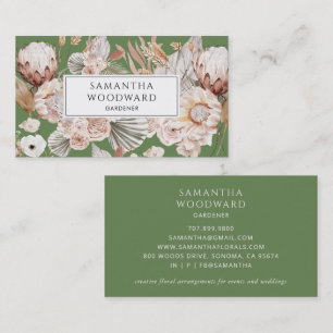 Boho Watercolor Wildblume Gardener Green Visitenkarte