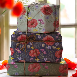 Boho Watercolor Wildblume Pattern Geschenkpapier Set