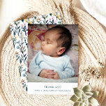 Boho Watercolor Wildblume Simple Baby Foto Dankeskarte<br><div class="desc">Boho Ästhetische Aquarell Wildblume Custom Neugeborenes Baby Foto Danke Karte</div>