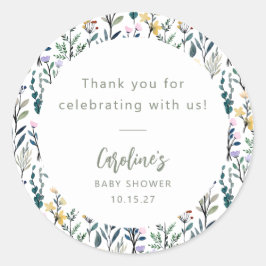 Boho Watercolor Wildblumen Babydusche nach Maß Runder Aufkleber