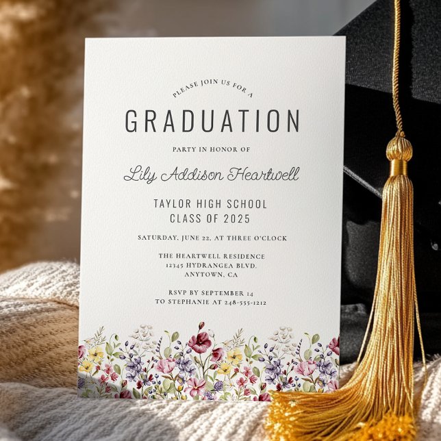 Boho Watercolor Wildblumen Elfenbeingraduiertenpar Einladung (Von Creator hochgeladen)