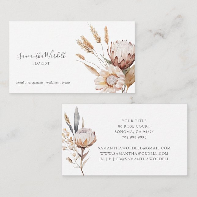 Boho Watercolor Wildblumen Florist Visitenkarte (Vorne/Hinten)