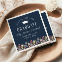 Boho Watercolor Wildblumen Navy Graduation Party