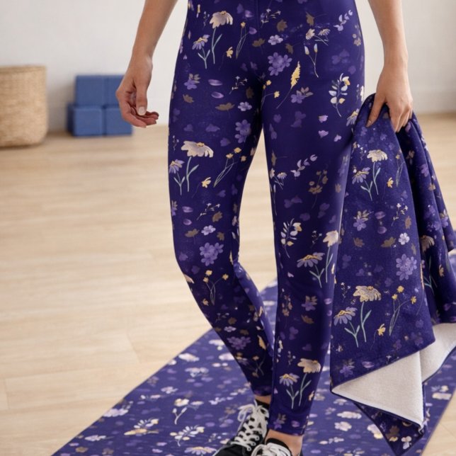 Boho Watercolor Wildblumen Navy  Leggings (Von Creator hochgeladen)