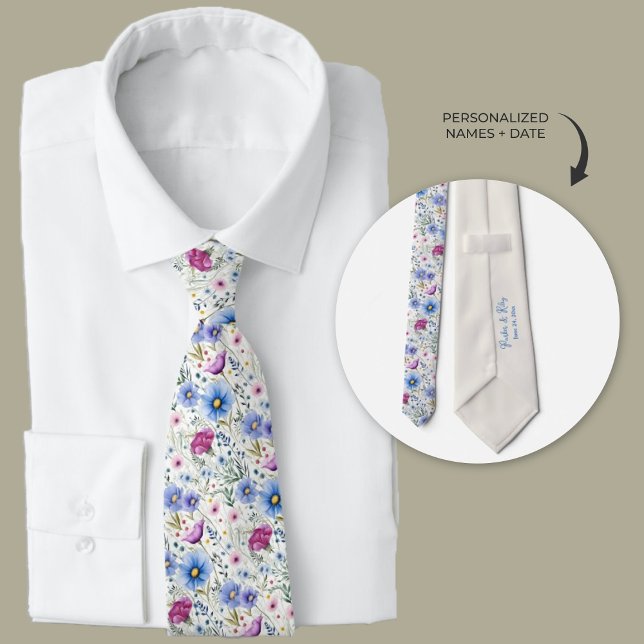Boho Watercolor Wildblumen Neck Tie Krawatte (Boho watercolor wildflowers groomsmen neck ties)