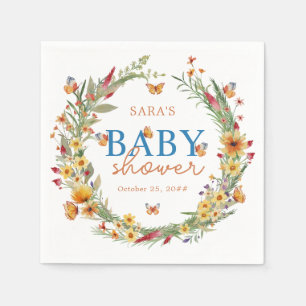 Boho Watercolor Wildblumen Rustikale Babydusche Serviette