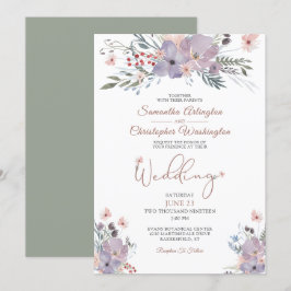 Boho Watercolor Wildblumen Violet Green Wedding Einladung