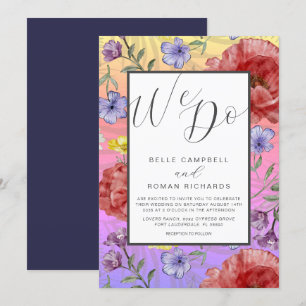 Boho Watercolor Wilde Blume farbenfrohe Hochzeit Einladung