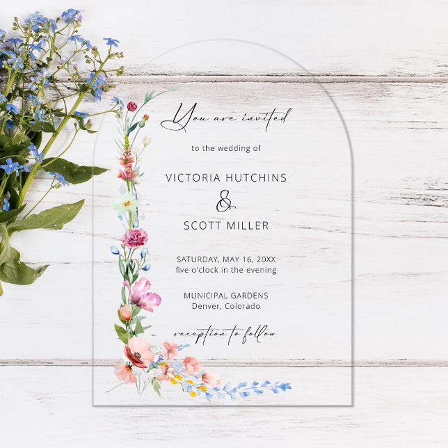 Boho Watercolor Wildflower Calligraphy Wedding Acryleinladungen (Von Creator hochgeladen)