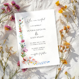 Boho Watercolor Wildflower Calligraphy Wedding Einladung