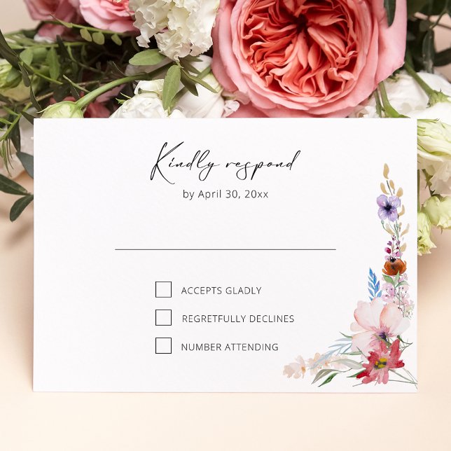 Boho Watercolor Wildflower Calligraphy Wedding RSVP Karte (Von Creator hochgeladen)