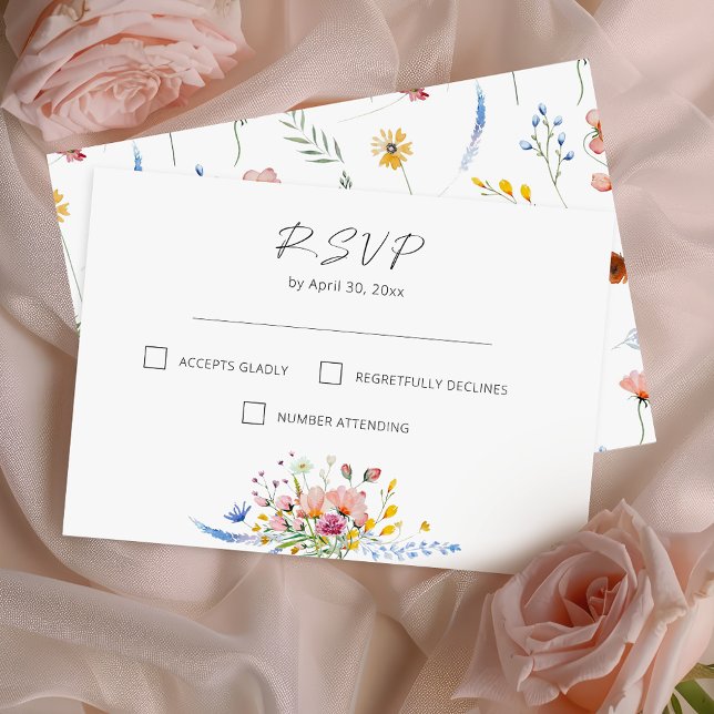 Boho Watercolor Wildflower Calligraphy Wedding RSVP Karte (Von Creator hochgeladen)