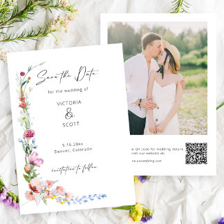 Boho Watercolor Wildflower Calligraphy Wedding Save The Date