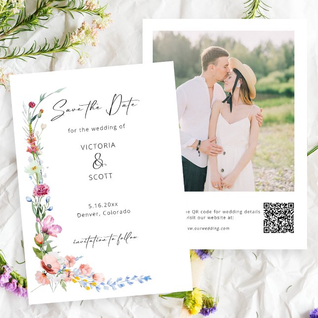 Boho Watercolor Wildflower Calligraphy Wedding Save The Date (Von Creator hochgeladen)