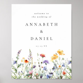 Boho Watercolor Wildflower Wedding Welcome Poster