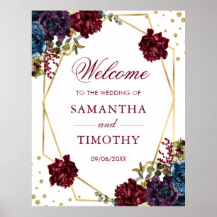 Boho Watercolor Winter Blume Goldrahmen Hochzeit Poster