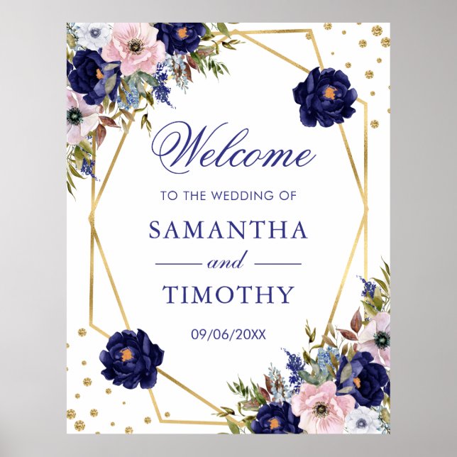 Boho Watercolor Winter Blume Goldrahmen Hochzeit Poster (Vorne)