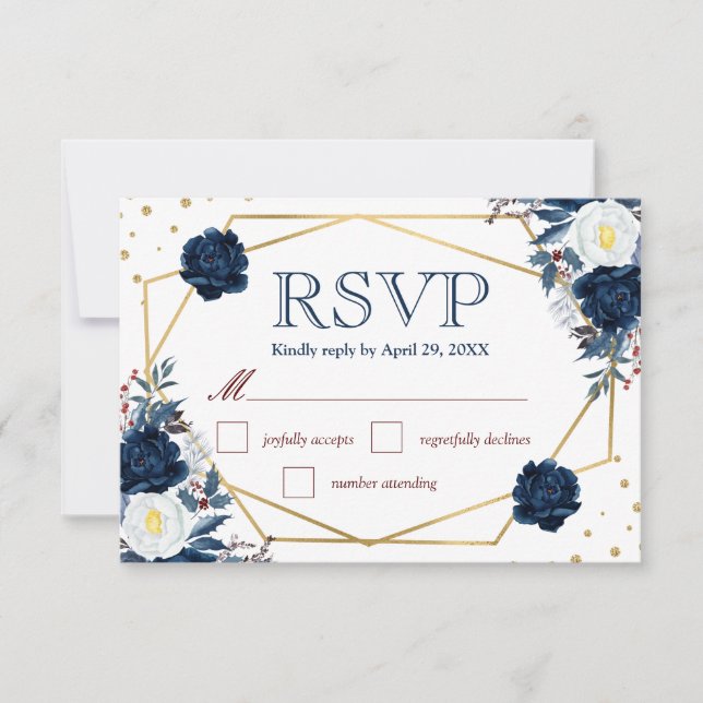 Boho Watercolor Winter Blume Hochzeit RSVP Card Karte (Vorderseite)