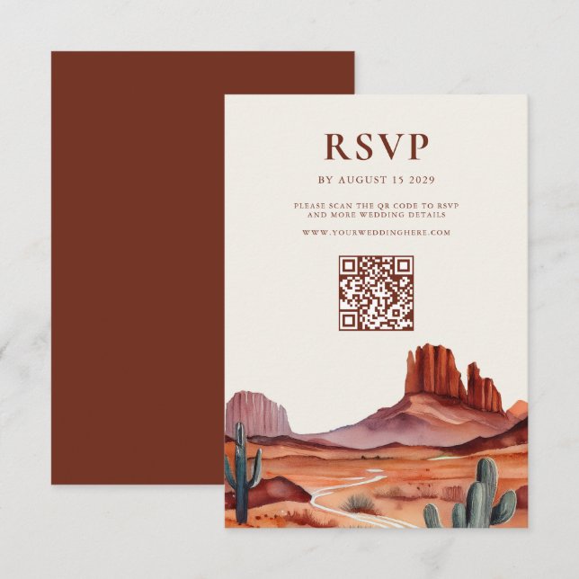 Boho Watercolor Wüste Wedding RSVP Karte (Vorne/Hinten)