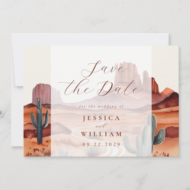 Boho Watercolor Wüste Wedding Save The Date (Vorderseite)