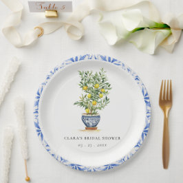 Boho Watercolor Yellow Lemon Tree Brautparty Pappteller