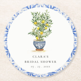 Boho Watercolor Yellow Lemon Tree Brautparty Runder Pappuntersetzer